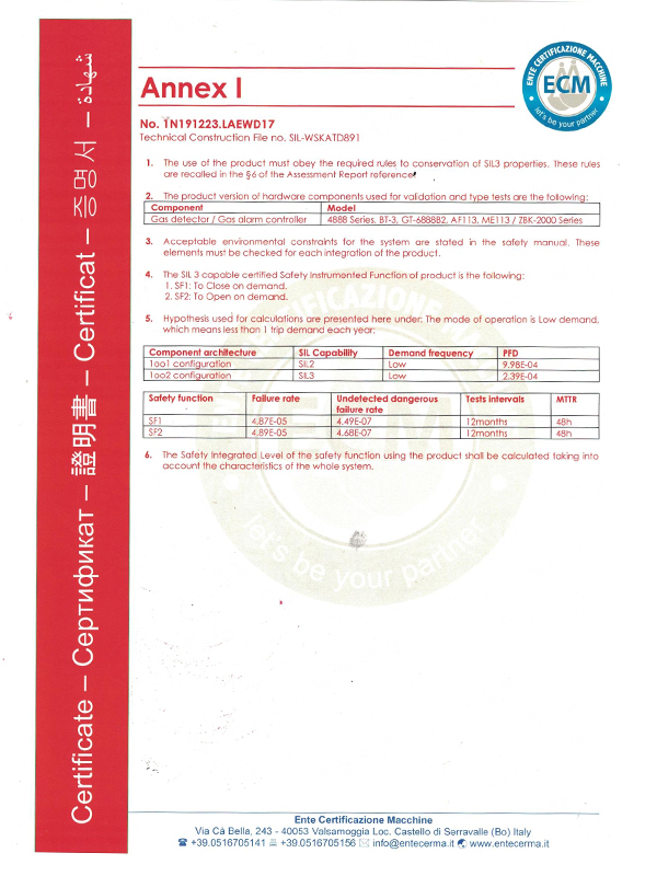 SIL3功能安全認證證書